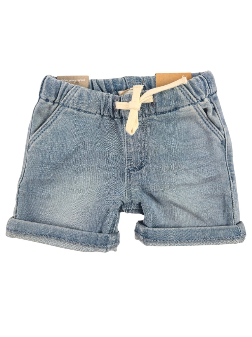 Noppies, Light Blue Denim-Look Drawstring Shorts, 2-4M